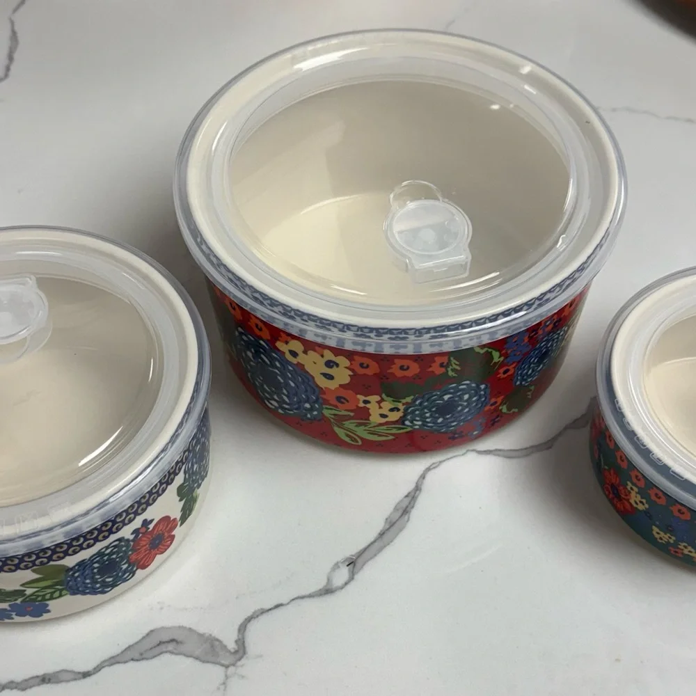 The Pioneer Woman Dazzling Dalhia Ceramic Food Storage Bowls -